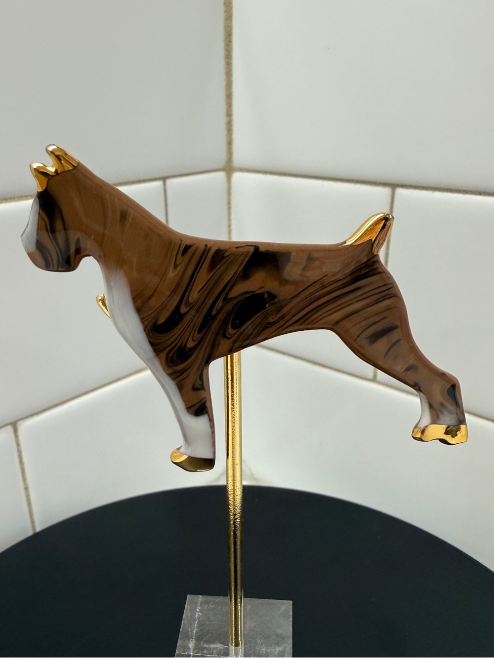 Decorative Brown Boxer Dog Sculpture with Gold Accents